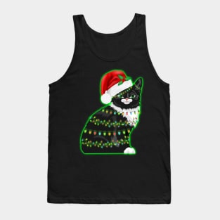 Black Cat christmas light funny cat lover christmas Tank Top